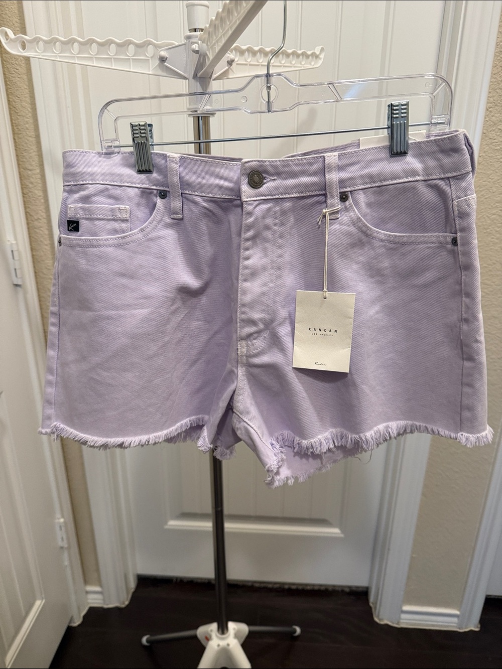 KanCan Pastel Lilac Frayed Hem Denim Shorts